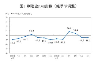 国家统计局：6月制造业PMI为49.5%，与上月持平