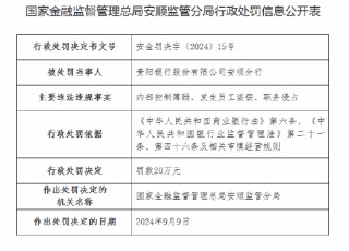 发生员工盗窃、职务侵占！贵阳银行安顺分行被罚款20万元，相关柜员遭终身禁业