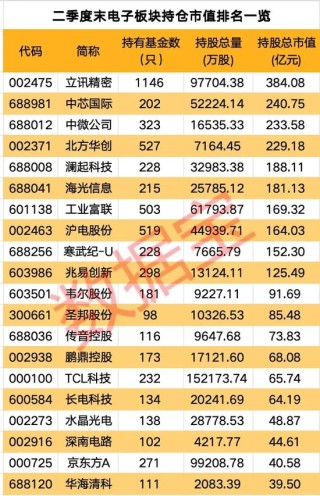 公募基金二季度重仓电子行业，多家机构看好后市