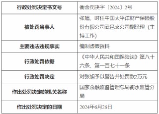 太保产险武邑支公司被罚15万元：因编制虚假资料