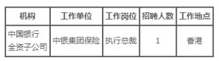 中国银行公开招聘中银集团保险香港执行总裁