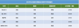 6月轿车销量TOP20：比亚迪持续大爆发，小米SU7进榜了