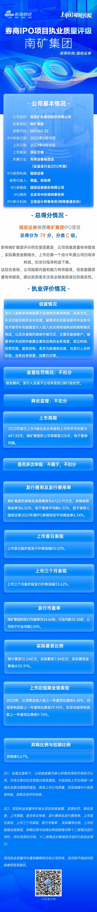 资讯[砖块金融]国信证券保荐南矿集团IPO项目质量评级C级 实际募资金额大幅缩水 上市首年增收不增利