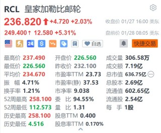 皇家加勒比邮轮盘前涨5.3% 年度利润指引超预期