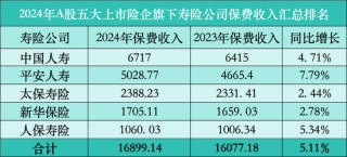 五大上市险企2024年成绩单：保费2.84万亿，财险寿险齐增长