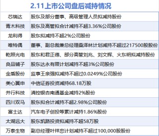 2月11日增减持汇总：黑猫股份等4股增持 青木科技等13股减持（表）
