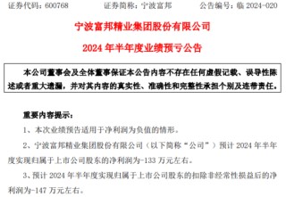 宁波富邦2024年上半年预计亏损133万 本期未开展购买理财产品致非经常性损益大幅下降