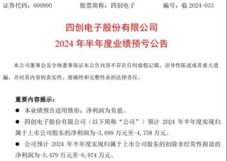 四创电子2024年上半年预计亏损3699万-4758万 营业收入规模未达盈亏平衡点