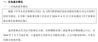 凯普顿选举张杨为公司监事会主席 2023年公司净利3.3万
