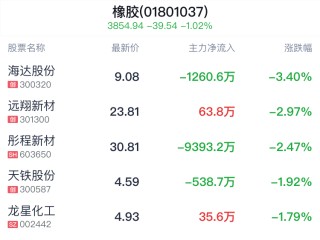 日记:海信证券橡胶行业盘中跳水，确成股份跌0.75%