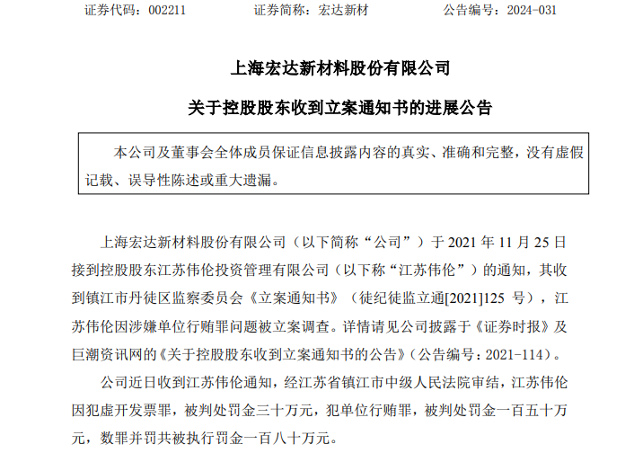 涉两项罪名！这家公司控股股东，被判罚180万元-第1张图片