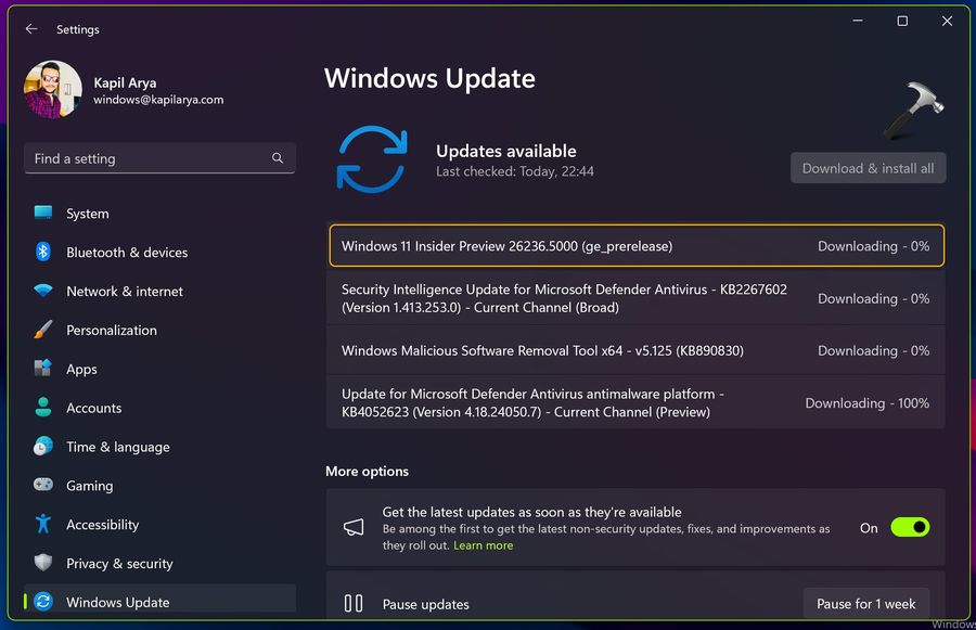 微软发布 Win11 Canary 26236 预览版：开始菜单引入新账号管理器、修复任务栏显示问题-第1张图片
