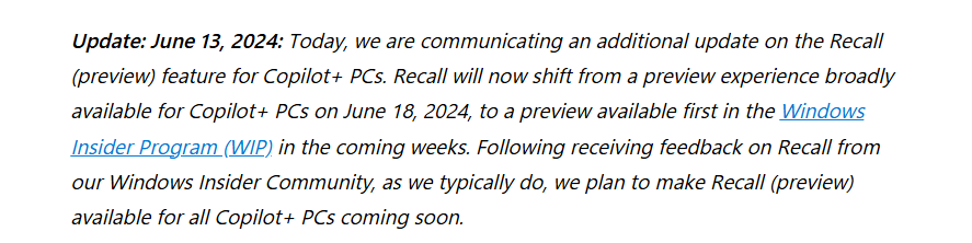 隐私问题不过关！微软推迟发布AI功能Recall 称还需进行预览测试-第1张图片