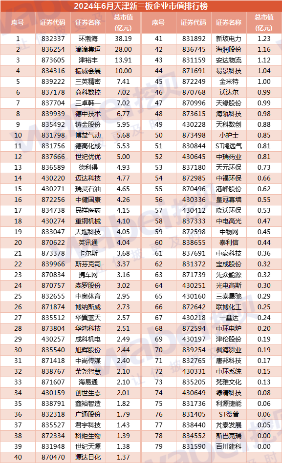 2024年6月天津新三板企业市值排行榜：13家企业去年净利润超3000万元-第5张图片