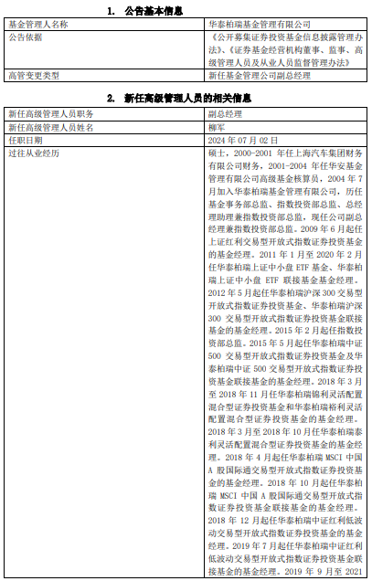 华泰柏瑞基金新任王文慧、柳军为副总经理-第1张图片