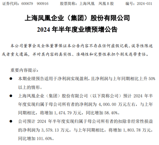 上海凤凰2024年上半年预计净利4000万同比增加58.4% 进出口规模稳步提升-第1张图片