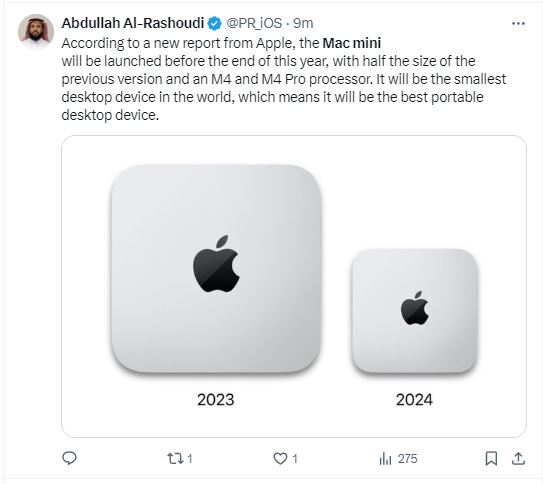 苹果秋季将卖史上最小Mac电脑——搭载M4芯片的新款Mac Mini，迎接AI功能-第1张图片