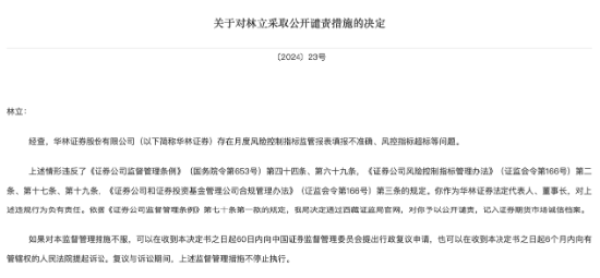 因存在多项违规行为 华林证券及董事长林立被采取严厉监管措施-第2张图片