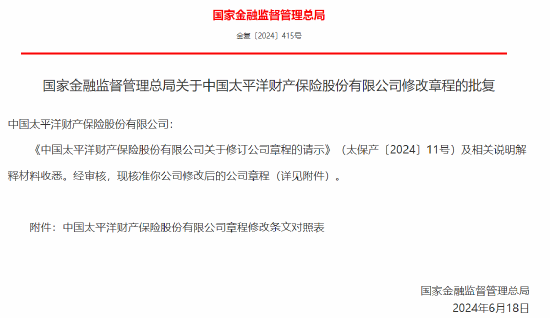 中国太平洋财产保险获批修改公司章程-第1张图片