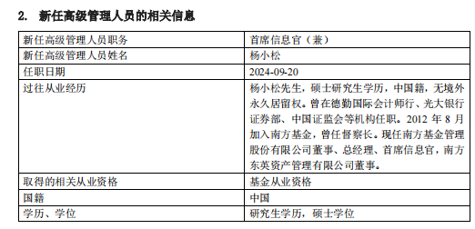 南方基金完成高管团队换届 杨小松担任公司总经理-第1张图片