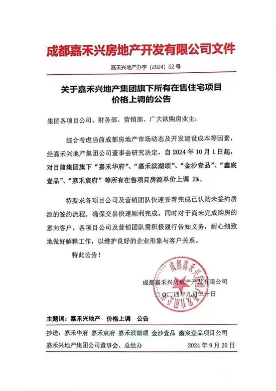 突发！成都本土地产巨头宣布：所有在售住宅，涨价2% ！-第1张图片