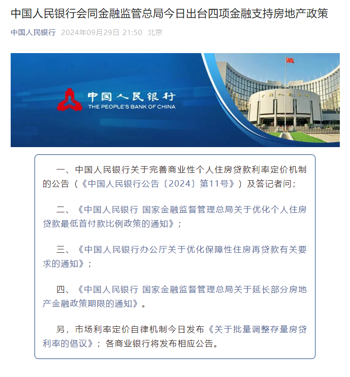 王炸级利好来了！央行宣布存量房贷利率下调0.5%左右 上海调整优化房地产政策-第1张图片