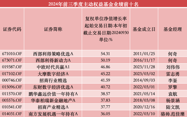 前三季度两只“冠亚基”收益超50%，超八成百亿级主动权益基金“回血”-第1张图片