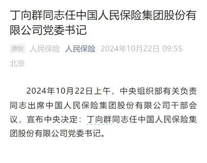 中国人保官宣首位女性一把手！中央委员丁向群调任集团党委书记，曾任中国太平副总裁-第1张图片