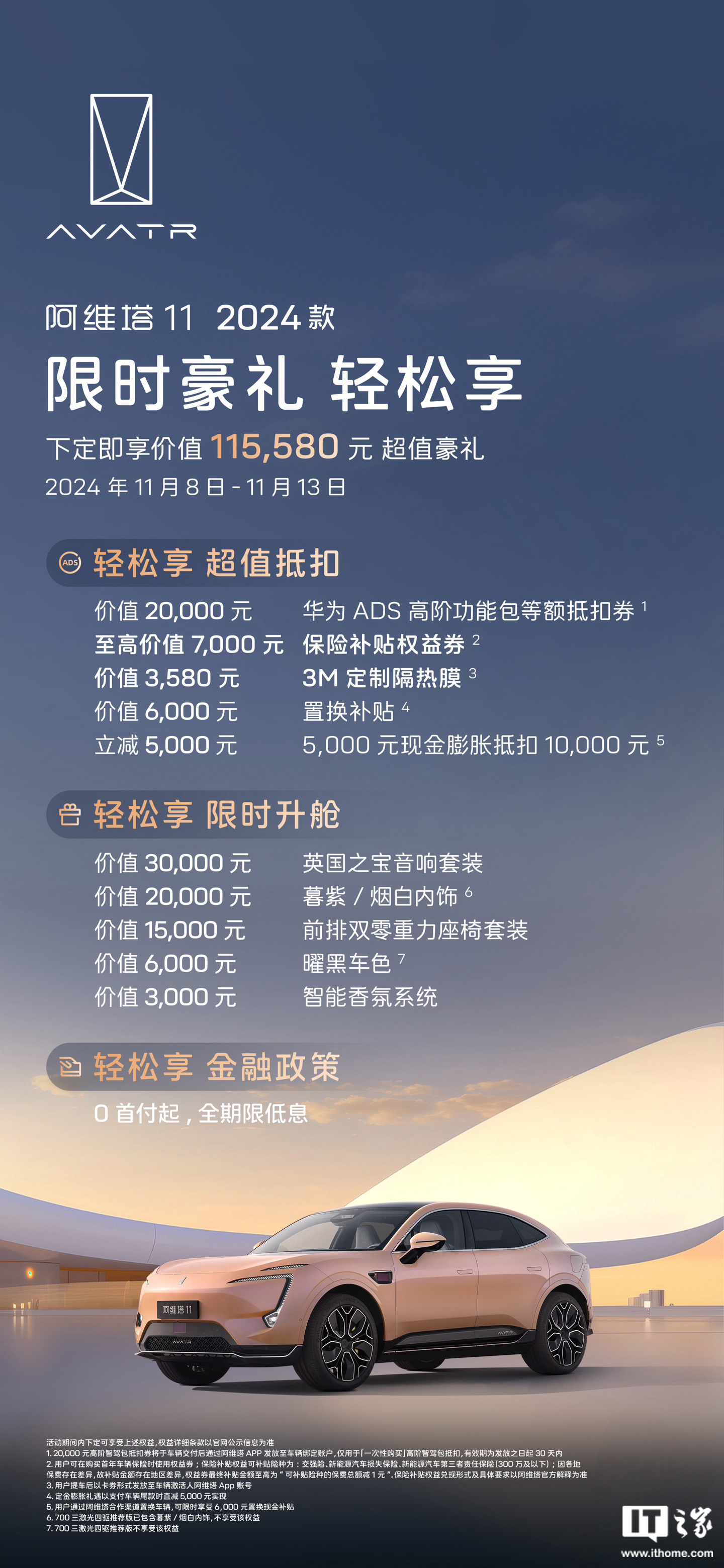 阿维塔公布双 11 限时福利：全系车型赠华为 ADS 高阶功能包等额抵扣券、3M 定制隔热膜-第1张图片