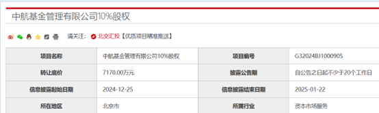 中航基金股东准备转让股权，挂牌底价7170万元-第1张图片