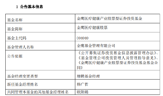 近三年亏超50%！韩广哲：卸任三只产品基金经理 时隔一年再掌舵金鹰医疗健康股票-第4张图片