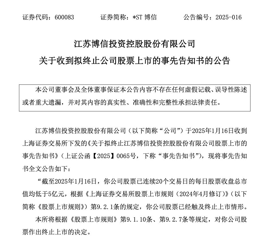 *ST博信触及退市指标，1月17日起停牌-第3张图片