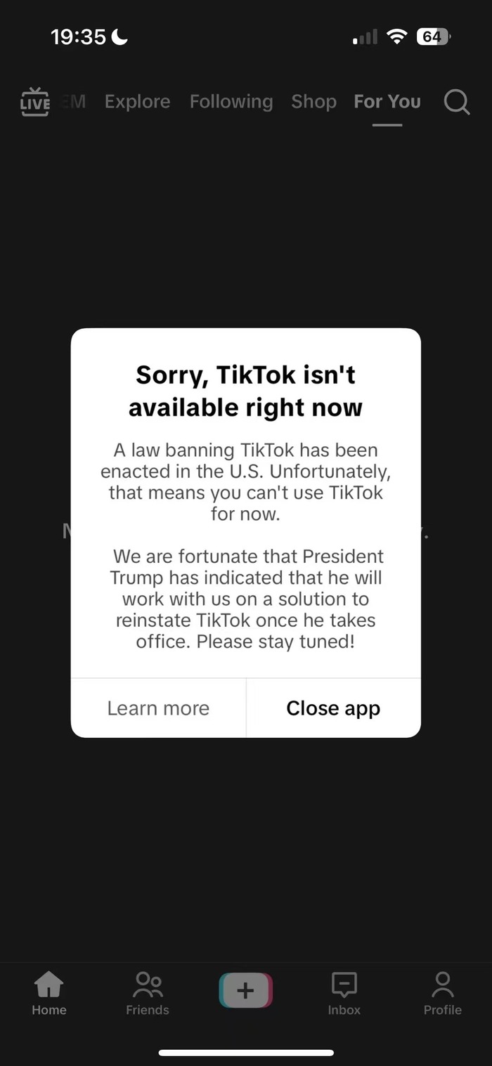 TikTok停止在美服务，称特朗普表示上任后将共同寻求恢复其使用-第1张图片
