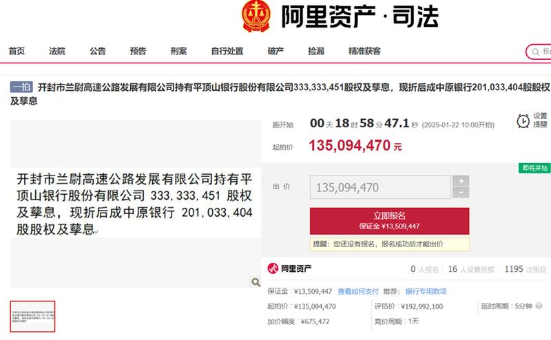 平顶山银行超3.3亿股股权遭拍卖 牵出吕奕渗透金融机构犯罪大案-第1张图片