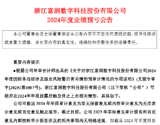 *ST富润：预计2024年净亏损3.15亿元-3.85亿元 可能触及终止上市-第1张图片