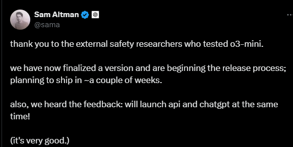 DeepSeek动摇信心？OpenAI或在周五紧急上线最强模型O3 Mini-第2张图片
