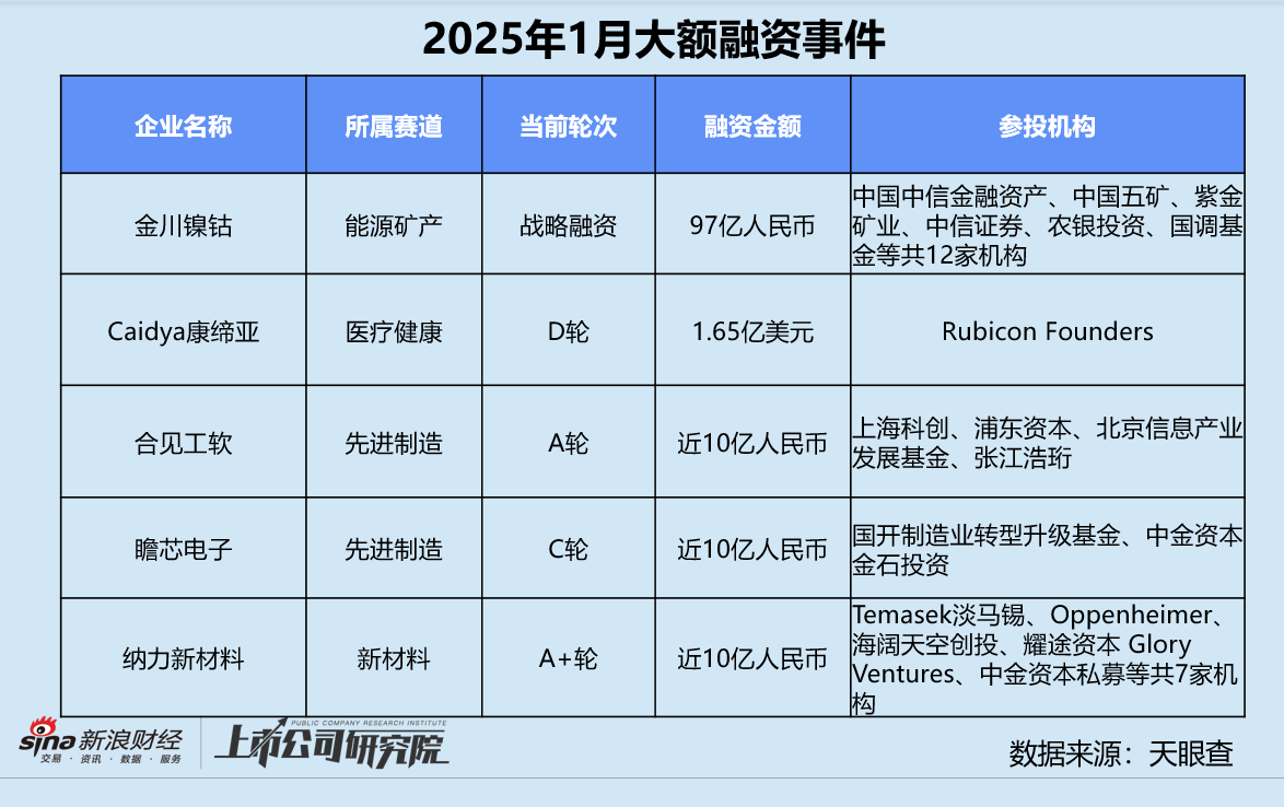 创投月报 | 1月融资量价齐跌：鼎晖投资、元禾璞华设并购基金 金川镍钴97亿融资刷新行业纪录-第10张图片